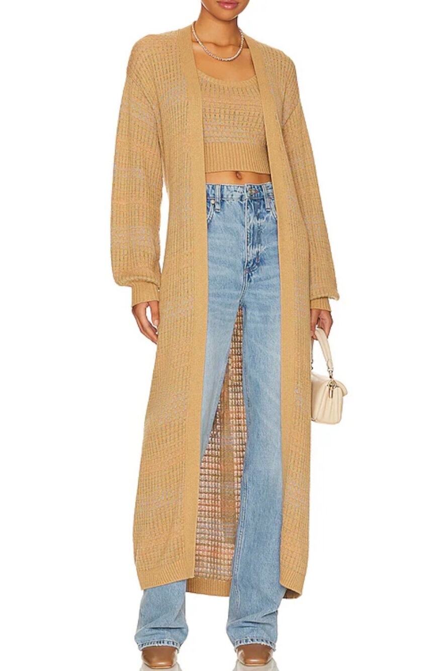 L Space Encinitas Longline Knit Cardigan in Tan Size XS to Small